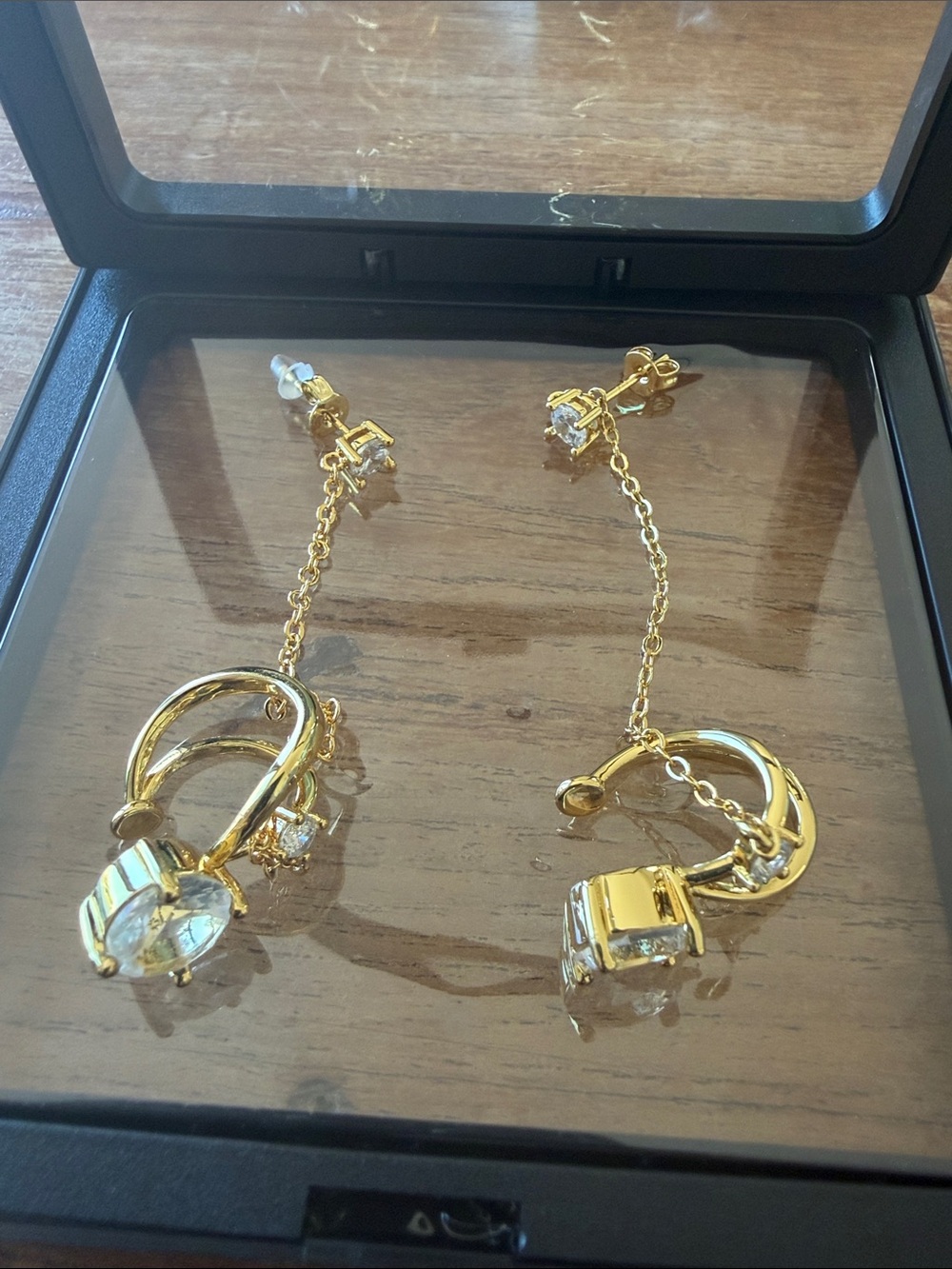 Cicy Bell Gold-Tone Chain Drop Earrings with Clear Stones